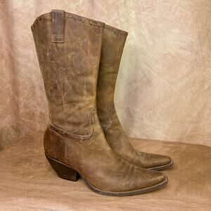 Y2K BCBGirls Leather Pointed Toe Cowboy Boots Indie Sleaze Boho Cowgirl Festival